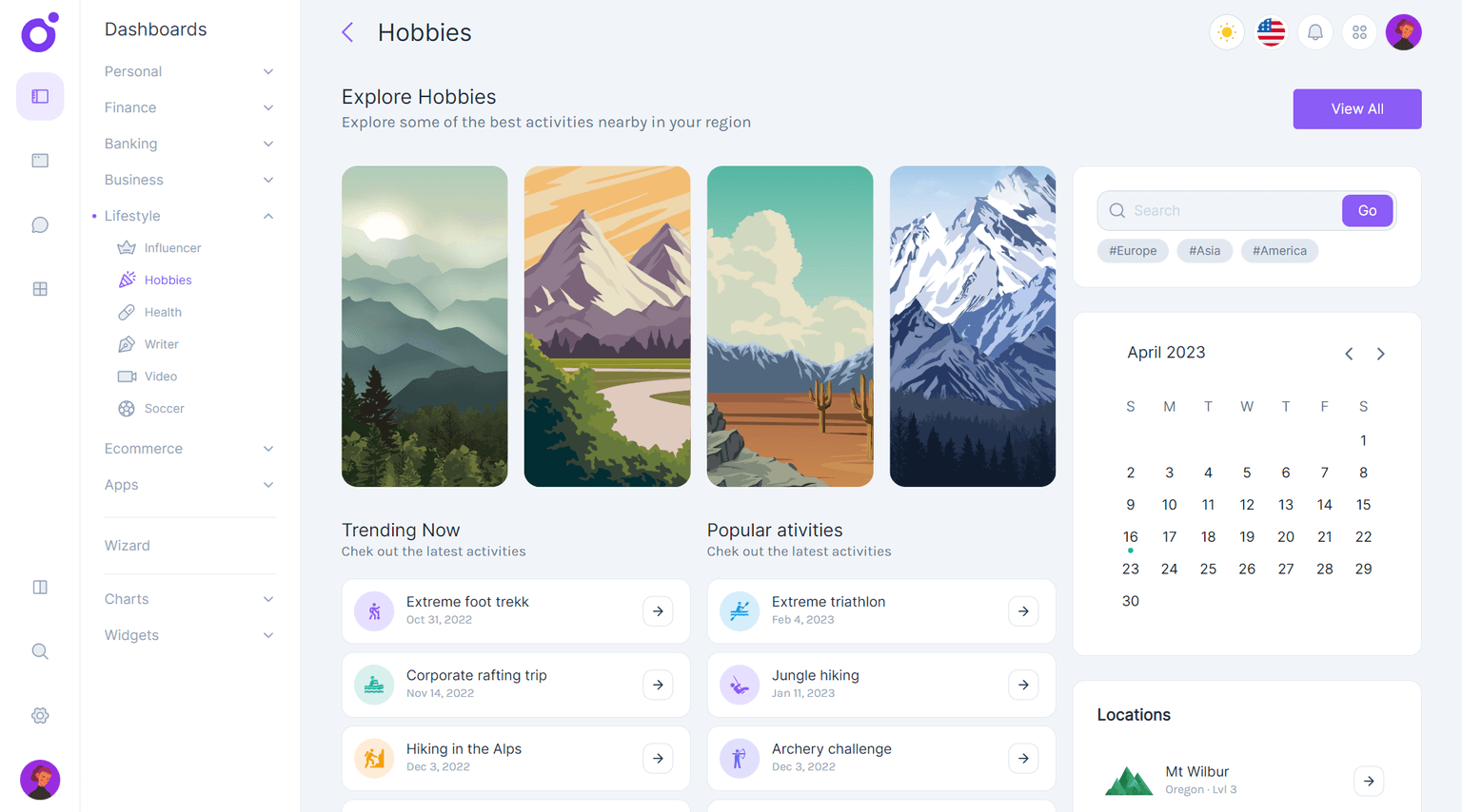 Tairo - Hobbies dashboard