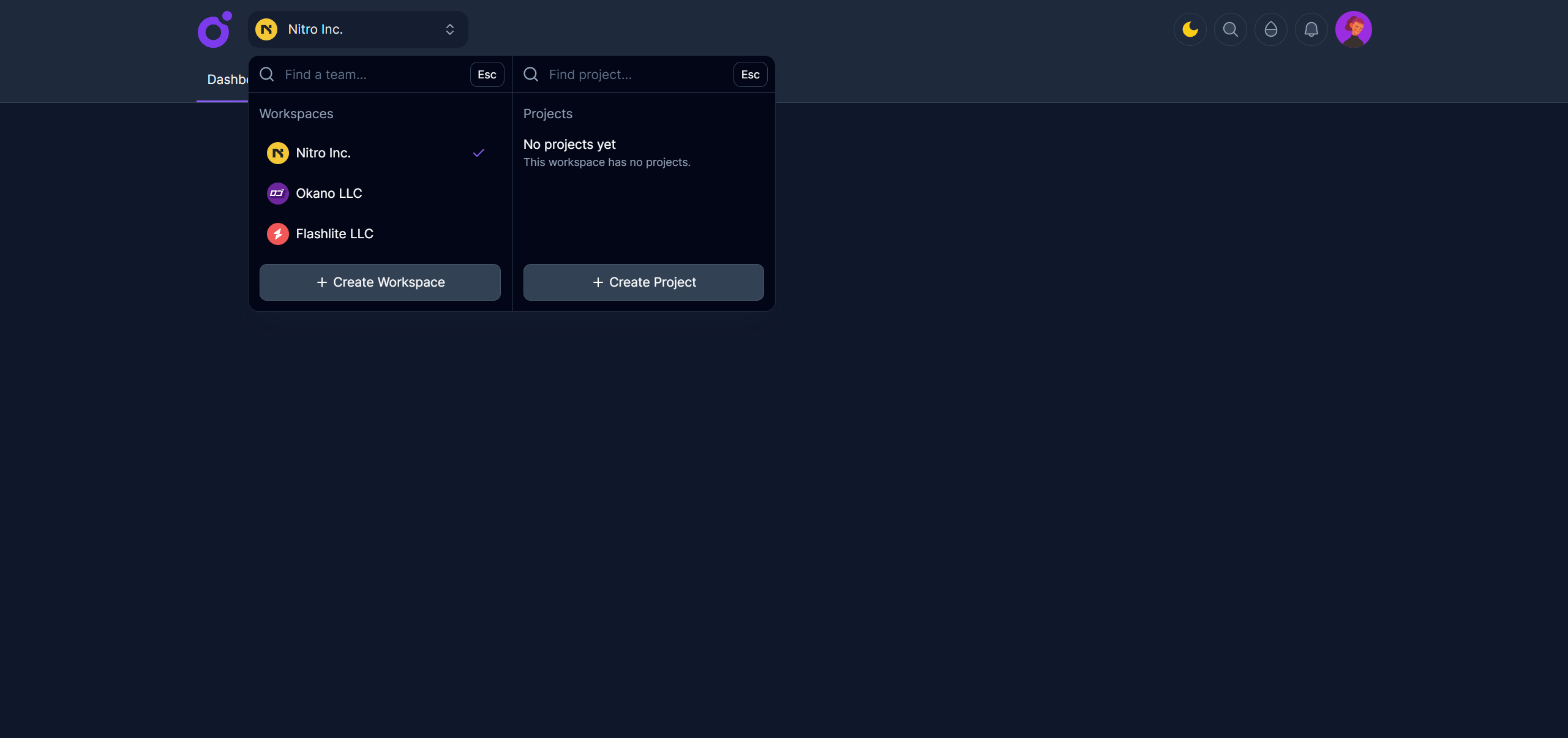 Tairo topnav layout dark